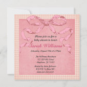 ヴィンテージファッションガールピンクリボン赤ちゃんシャワー 招待状 (裏面)