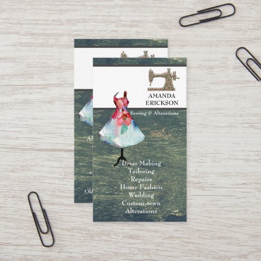 ヴィンテージファッションクラフガーリーツフローラ裁縫ビスネ 名刺 (正面/裏面インサイチュ)