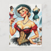 ヴィンテージファッションコルセットピンの設定 ポストカード (正面)