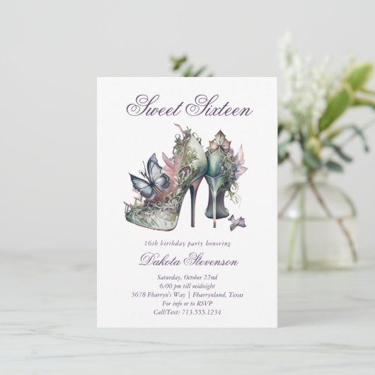 ヴィンテージファッションハイヒール&フローラスウィート16 招待状 (スタンド正面)