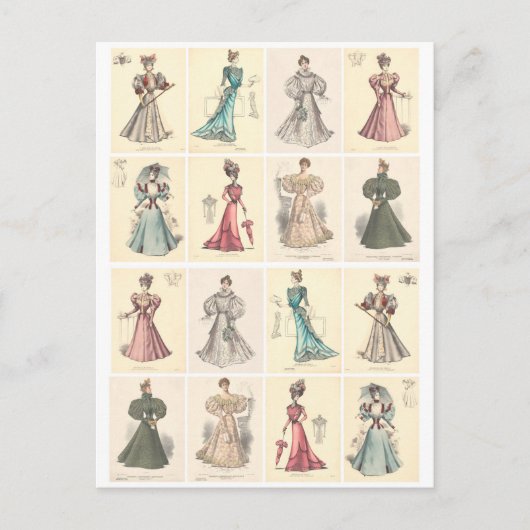 ヴィンテージファッションビクトリアンの女性ファンシー服装 ポストカード (正面)