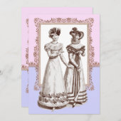 ヴィンテージファッションピンク&パープルレースブライダルシャワー 招待状 (正面/裏面)