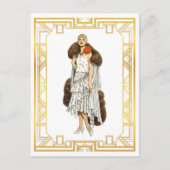 ヴィンテージファッションフラッパーファーケープ夕べガウン ポストカード (正面)