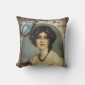 ヴィンテージファッションフローラ蝶ビクトリアン女 クッション (正面)