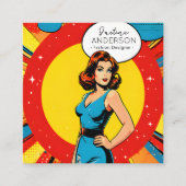 ヴィンテージファッションブティックポップ・アートのレトロアートウーマン スクエア名刺 (正面)