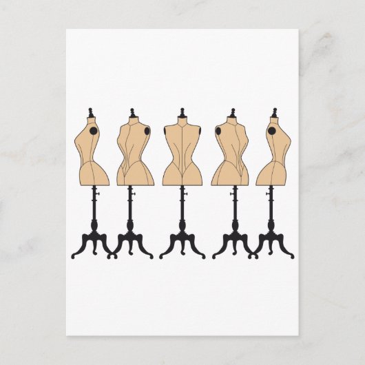 ヴィンテージファッションマネキン、古いドレス型枠 ポストカード (正面)