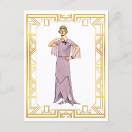ヴィンテージファッションラベンダーフラッパーガウン1920s ポストカード