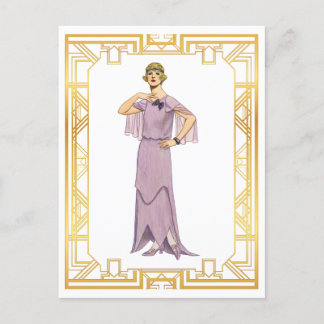 ヴィンテージファッションラベンダーフラッパーガウン1920s ポストカード