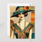 ヴィンテージファッション女性葉書 ポストカード (正面/裏面)