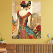 ヴィンテージファッション混合メディアコラージュ キャンバスプリント (インサイチュ (リビング))