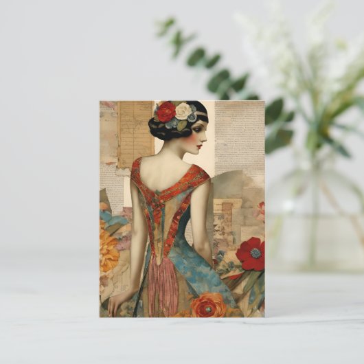 ヴィンテージファッション混合メディアコラージュ ポストカード (スタンド正面)