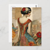 ヴィンテージファッション混合メディアコラージュ ポストカード (正面/裏面)