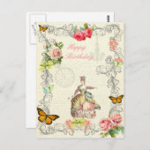ヴィンテージファッション誕生日はがき書バラ ポストカード (正面/裏面)