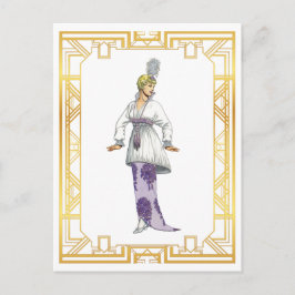 ヴィンテージファッション1900年代前半の夕べガウン羽根 ポストカード