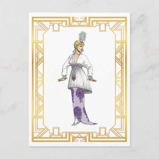 ヴィンテージファッション1900年代前半の夕べガウン羽根 ポストカード (正面)