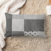 ヴィンテージファブリックデザイン白黒パッチワーク ランバークッション (ブランケット)