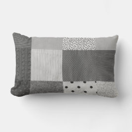 ヴィンテージファブリックデザイン白黒パッチワーク ランバークッション