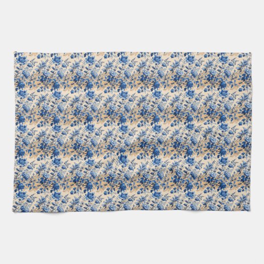ヴィンテージファブリックトイレデジュエフランスブルーフラワー キッチンタオル (横)