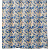 ヴィンテージファブリックトイレデジュエフランスブルーフラワー シャワーカーテン (正面)