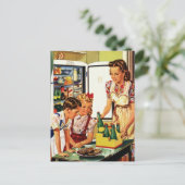 ヴィンテージファミリーインザキッチンママパパキッズスナック ポストカード (スタンド正面)