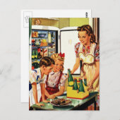 ヴィンテージファミリーインザキッチンママパパキッズスナック ポストカード (正面/裏面)
