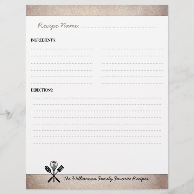 ヴィンテージファミリークックブックレシピバインダーインサート (正面)