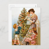 ヴィンテージファミリークリスマスツリー飾ズ シーズンポストカード (正面/裏面)