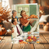 ヴィンテージファミリーサービングターキーディナーサンクスギビング シーズンカード