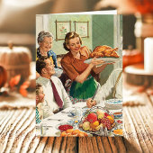 ヴィンテージファミリーサービングターキーディナーサンクスギビング シーズンカード