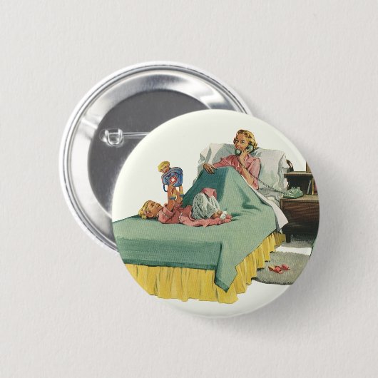 ヴィンテージファミリーサービングマムブレックファーストインベッド 缶バッジ (正面&裏面)