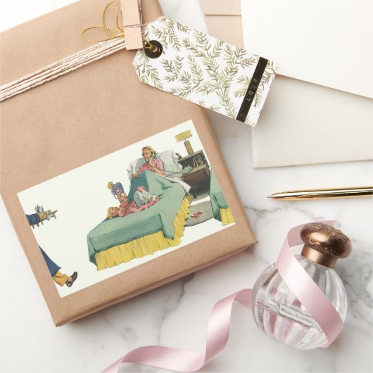 ヴィンテージファミリーサービングマムブレックファーストインベッド 長方形シール (ギフト)