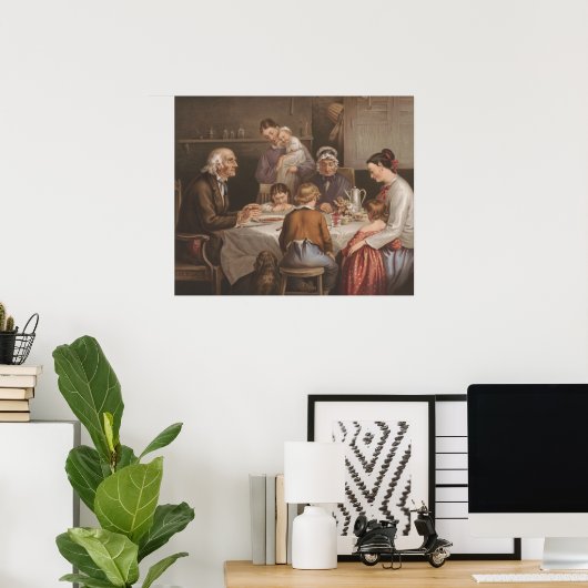 ヴィンテージファミリーディナー祈りの言葉リトグラフ ポスター (ホームオフィス)