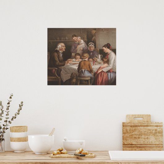 ヴィンテージファミリーディナー祈りの言葉リトグラフ ポスター (キッチン)
