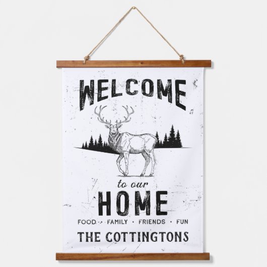 ヴィンテージファミリーネーム素朴キャビン 吊り下げ型タペストリー (正面)