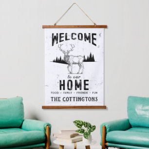 ヴィンテージファミリーネーム素朴キャビン 吊り下げ型タペストリー