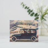 ヴィンテージファミリーバケーションインアンティーク自動車 ポストカード (スタンド正面)