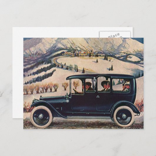 ヴィンテージファミリーバケーションインアンティーク自動車 ポストカード (正面/裏面)