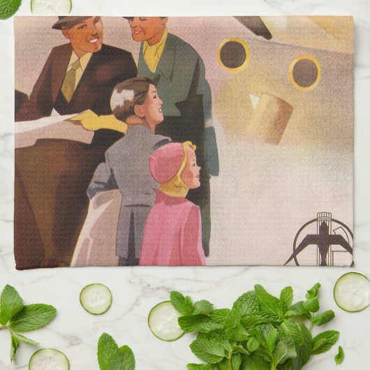 ヴィンテージファミリーバケーションバイシープレーンwプロペラ キッチンタオル (折り畳み)