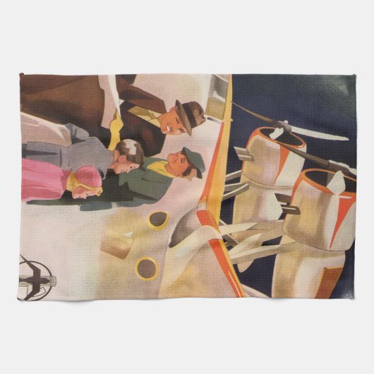 ヴィンテージファミリーバケーションバイシープレーンwプロペラ キッチンタオル (横)