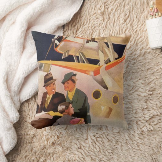 ヴィンテージファミリーバケーションバイシープレーンwプロペラ クッション (ブランケット)