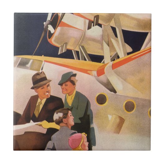 ヴィンテージファミリーバケーションバイシープレーンwプロペラ タイル (正面)