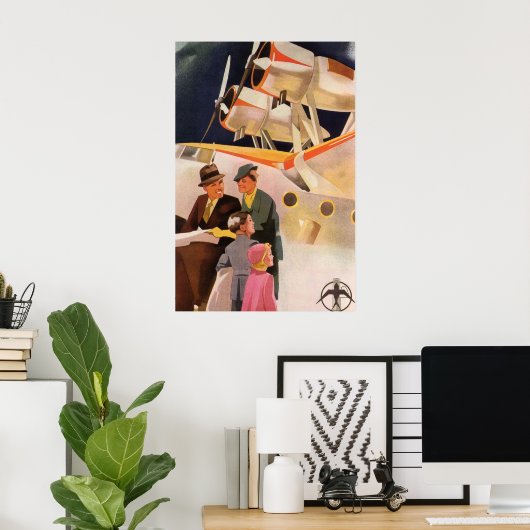 ヴィンテージファミリーバケーションバイシープレーンwプロペラ ポスター (ホームオフィス)