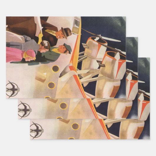 ヴィンテージファミリーバケーションバイシープレーンwプロペラ ラッピングペーパーシート (セット)