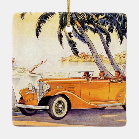 ヴィンテージファミリーバケーションinコンバーチブルカー セラミックオーナメント (裏面)