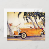 ヴィンテージファミリーバケーションinコンバーチブルカー ポストカード (正面/裏面)
