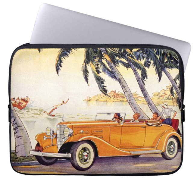 ヴィンテージファミリーバケーションinコンバーチブルカー ラップトップスリーブ (正面)