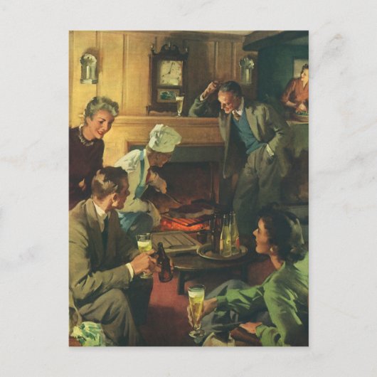 ヴィンテージファミリーパーティー、料理ステークス飲みビール インビテーションポストカード (正面)