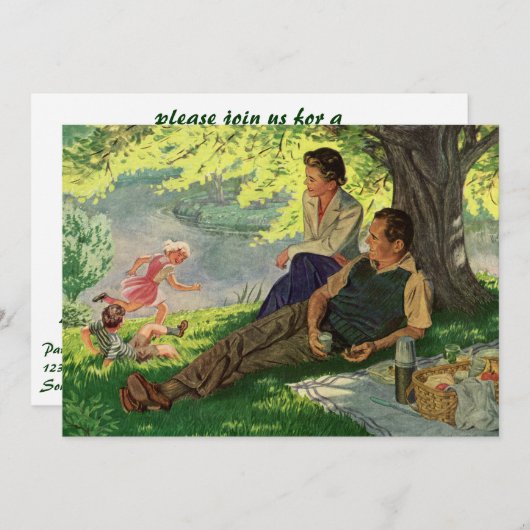 ヴィンテージファミリーピクニック懇親会パーティの招待状 招待状 (正面/裏面)