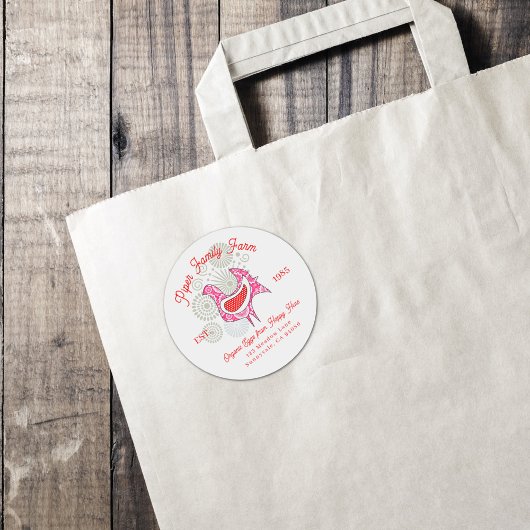 ヴィンテージファミリーファーム卵カートンかわいいピンクレッドヘン ラウンドシール