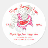 ヴィンテージファミリーファーム卵カートンかわいいピンクレッドヘン ラウンドシール (正面)